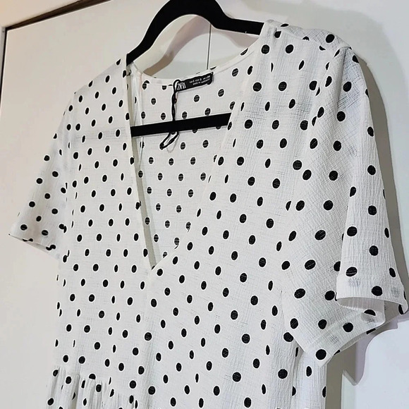 Zara Basics White Polka Dot Midi Dress – Size Small, Classic Fit & Flare - Picture 6 of 8
